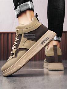 Men High Top Leather Boots, Casual Lace-Up Mid-Calf Boots, Retro Punk Thick Sole Ankle Boots, High Top Sneakers, Versatile Leather Western Style Boots, Breathable Cargo Boots For Outdoor, Party, Street Wear