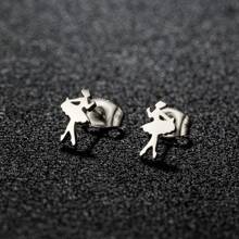 1 对朋克不锈钢耳钉女士日常珠宝女士几何麋鹿燕子芭蕾拼图莲花鸟耳钉可佩戴圣诞珠宝礼物 - 銀色 - 查看 12