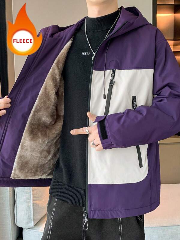 2024 Fashion Windbreaker Jacket, Men Autumn/Winter Thick Padded US Style Outdoor Waterproof Windproof Hooded Loose Fit Jacket