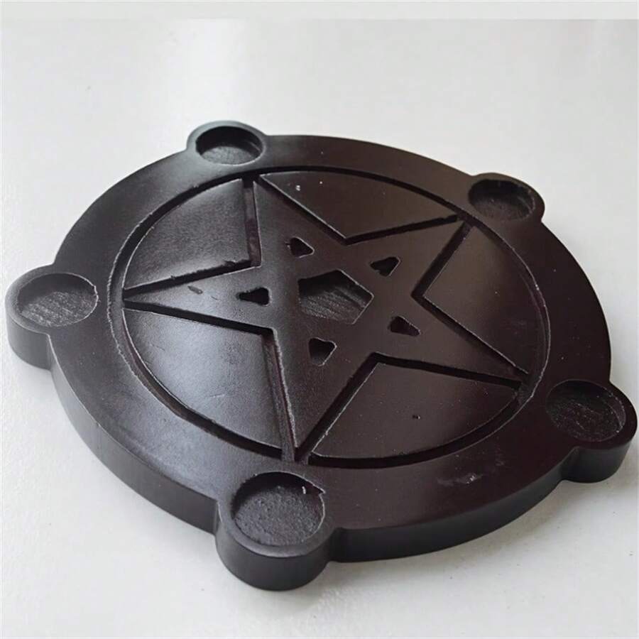 Sorcellerie Accessoires Bougeoir En Bois Pentagramme Ciieeo - Pour Rituel, Autel, Décoration Mystique, 1 Pièce Bougie Astrologie