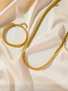 2pcs Simple Stainless Steel Thick Chain Hip Hop Punk Personalized Cool Necklace + Bracelet Set - Set - View 2