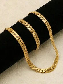 2pcs Simple Stainless Steel Thick Chain Hip Hop Punk Personalized Cool Necklace + Bracelet Set - Set - View 3