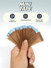 10 lọn tóc nối mini dạng băng dính, tóc thật, màu nâu hạt dẻ, dài 14-22 inch, tóc Remy, băng dính hai mặt vô hình. - S6 - Xem 5