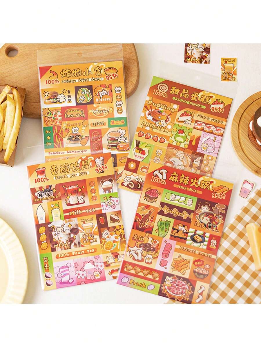 4 件贴纸包：美味食物贴纸相册、节日装饰贴纸、防水 PET 贴纸，适用于平安夜、圣诞节、万圣节、新年、学生礼物、祝福、可爱复古派对礼品卡、感恩节礼物、INS 别致 DIY 工具、卡通节日装饰、学生礼物 - 彩色 - 查看 1