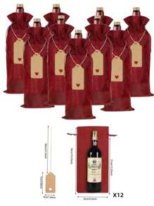 Set de 6/12 bolsas con cordón para botellas de vino, bolsas y etiquetas reutilizables para regalo, para decoración de fiesta de cumpleaños, boda, Navidad, Año Nuevo y suministros para fiestas