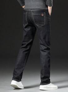 Quần Jeans Ống Thẳng Công Sở Ấm Áp Bằng Nhung Mùa Thu Đông Cho Nam - màu đen - Xem 3