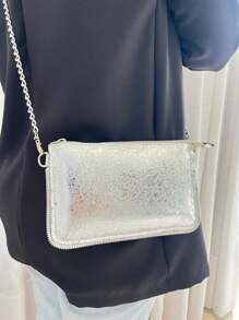 Women's Party Bag Square Cluth Handbag Crossbody Chain Strap - 銀色 - 查看 8