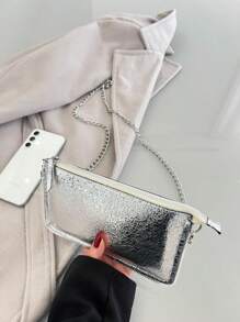 Women's Party Bag Square Cluth Handbag Crossbody Chain Strap - 銀色 - 查看 3