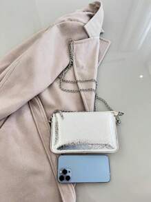 Women's Party Bag Square Cluth Handbag Crossbody Chain Strap - 銀色 - 查看 4