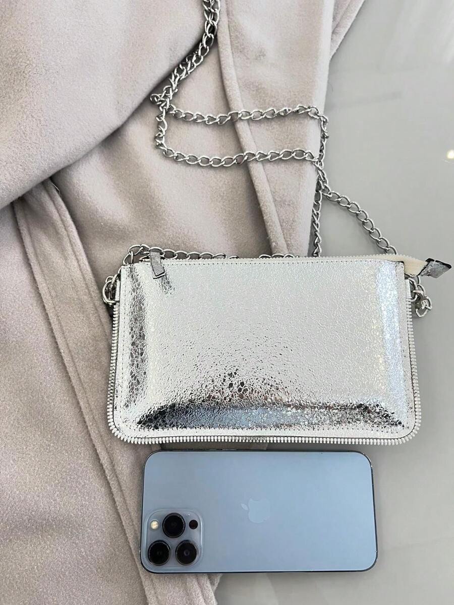 Women's Party Bag Square Cluth Handbag Crossbody Chain Strap - 銀色 - 查看 1