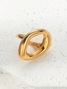 Mazuer 1pc Unique Design Vintage Gold Color Oval Shaped Fashion Ring, Elegant And Versatile, Suitable For Graduation, Holiday, Party, Daily Commute, Vacation - Yellow Gold - View 6