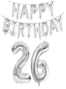 银色生日快乐数字字母铝箔气球成人生日派对装饰10 11 12 14 15 18 20 25 30 35 40 50岁60岁圣诞节 - 銀色 - 查看 18