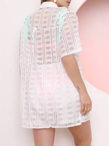 Beach Cover-Up Set Shirt With Buttons And Shorts With Front Pocket 719 - 白色 - 查看 4