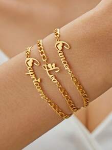 Pulseira Personalizada com Nome Personalizado, Encantos de Aço Inoxidável, Corrente Grossa Gravada com Múltiplas Fontes de Nomes, Pulseira de Corrente NK, Presente para Mulheres, Homens, Joias de Hip Hop, Presentes Personalizados de Aniversário - Dourado - Visão 4