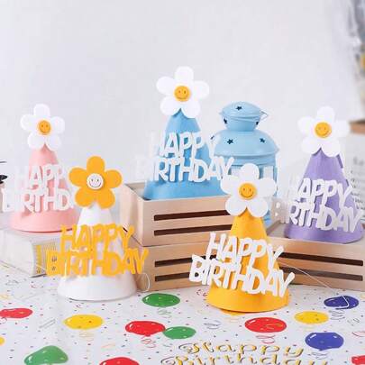 Floral Foldable Birthday Hat, Photo Prop, Cake Decor, Party Supply, Cute Style, For Birthday Party, Photography, Scene Decoration
