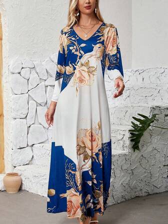 度假休闲撞色印花连衣裙