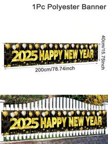 1 件，2025 新年快乐横幅，40*200 厘米涤纶黑金气球烟花倒计时时钟图案新年悬挂横幅，适用于家庭围栏庭院标志、花园、室内室外装饰欢迎活动装饰，2025 年新年快乐庆祝派对装饰，圣诞节 - 彩色 - 查看 16