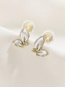 1 对白色蝴蝶可爱时尚夹式耳环，适合没有耳洞的女孩 - 白色 - 查看 1
