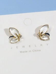 1 对白色蝴蝶可爱时尚夹式耳环，适合没有耳洞的女孩 - 白色 - 查看 4