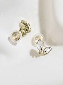 1 对白色蝴蝶可爱时尚夹式耳环，适合没有耳洞的女孩 - 白色 - 查看 6