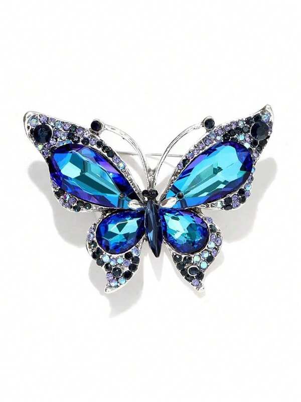 قطعة واحدة دبوس فراشة كريستال فاخر للنساء، إكسسوار أناقة وأزياء، ألوان كريستال عشوائية