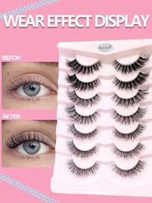 Asiteo 7 Pairs Of New 3D Transparent False Eyelashes With Natural Delicate Faux Mink Lashes, 7 Mixed Styles, Fluffy & Curly, Cat Eye Shape, Suitable For Parties - Black - View 2