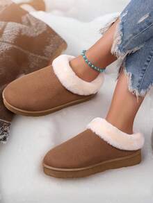 Women Simple Warm Lined Snow Boots,Suitable For Camping Outdoor Sports Comfortable Fashion Snow Boots With Leather Upper, Fleece Ankle Boots, Thick Bottom Short Boots, Indoor Home Slippers - Brown - View 4