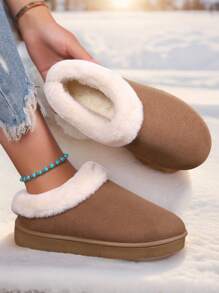 Women Simple Warm Lined Snow Boots,Suitable For Camping Outdoor Sports Comfortable Fashion Snow Boots With Leather Upper, Fleece Ankle Boots, Thick Bottom Short Boots, Indoor Home Slippers - Brown - View 1