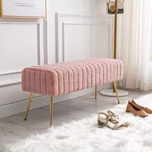 Banca tapizada en piel de conejo sintetica, suave, para recamara, comedor, sala de estar - Rosa - Ver 4