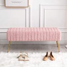 Banca tapizada en piel de conejo sintetica, suave, para recamara, comedor, sala de estar - Rosa - Ver 5