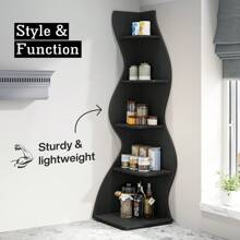 Tribesigns 5-Tier Corner Shelf, Rustic Wall Corner Bookshelf, Stylish Corner Small Bookcase Storage Rack Plant Stand With Unique Shape For Living Room, Home Office - 黑色 - 查看 9