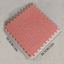 10 件套黑色、棕色 + 橙色厚底条纹亚麻拼布地毯，30*30*1.0 厘米小尺寸互锁地毯，适用于卧室、客厅、厨房，美式风格，EVA 背衬，耐用且易于清洁，可修剪 - 彩色 - 查看 3