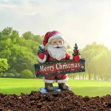 1 chữ "Merry Christmas", Cọc vườn Acrylic hình ông già Noel, Đồ trang trí bãi cỏ ngoài trời bền 2D, Tạo không khí ngày lễ - Nhiều màu - Xem 2