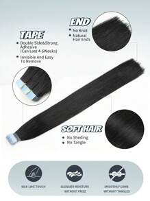 10 Pcs Mini Tape In Hair Extensions Human Hair Color 1 Jet Black 14-22 Inch Remy Human Hair Double Side Invisible Seamless Tape In Hair Extensions