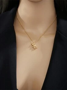 1pc Stainless Steel 3d Cartoon Smooth Surface Adorable Bear Pendant Simple & All-Match Necklace For Women Suitable For Daily Wear - Pendant Necklace - View 2