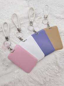 1 chiếc túi đựng thẻ nhựa màu trơn, giá đựng thẻ nhiều màu đơn giản, thích hợp để đựng thẻ sinh viên, thẻ xe buýt, thẻ trường, có móc khóa lò xo, đồ dùng học tập, trở lại trường - Nhiều màu - Xem 7