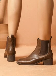 New Autumn/Winter Square Toe Boots Women, Chunky Heel Ankle Boots, Stylish Low Heel Plus Size Short Boots