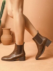 New Autumn/Winter Square Toe Boots Women, Chunky Heel Ankle Boots, Stylish Low Heel Plus Size Short Boots