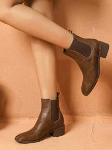 New Autumn/Winter Square Toe Boots Women, Chunky Heel Ankle Boots, Stylish Low Heel Plus Size Short Boots