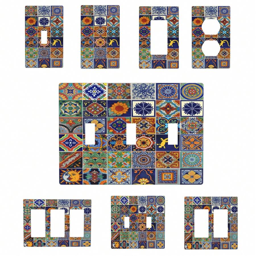 Mexican Tile Wall Decor Light Switch Cover Panel, Decorative Wall Plate, Outlet Cover