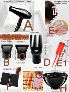 1 Bộ máy sấy tóc có đầu tập trung, bộ khuếch tán/lược chải, vỏ chống sốc và chịu nhiệt bằng nylon, động cơ nhẹ và ít tiếng ồn, 2 tốc độ gió nóng lạnh, lược chải màu ngẫu nhiên - Phích cắm loại C của EU (220-240V) - Xem 11