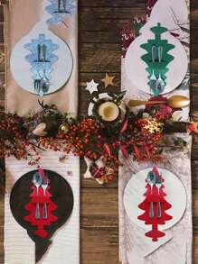 4 件装圣诞树餐具架袋、圣诞银器架口袋、勺子叉子袋收纳袋，适用于节日圣诞节派对餐桌装饰装饰品、家居装饰、圣诞礼物、家居礼物、房间装饰 - 彩色 - 查看 1