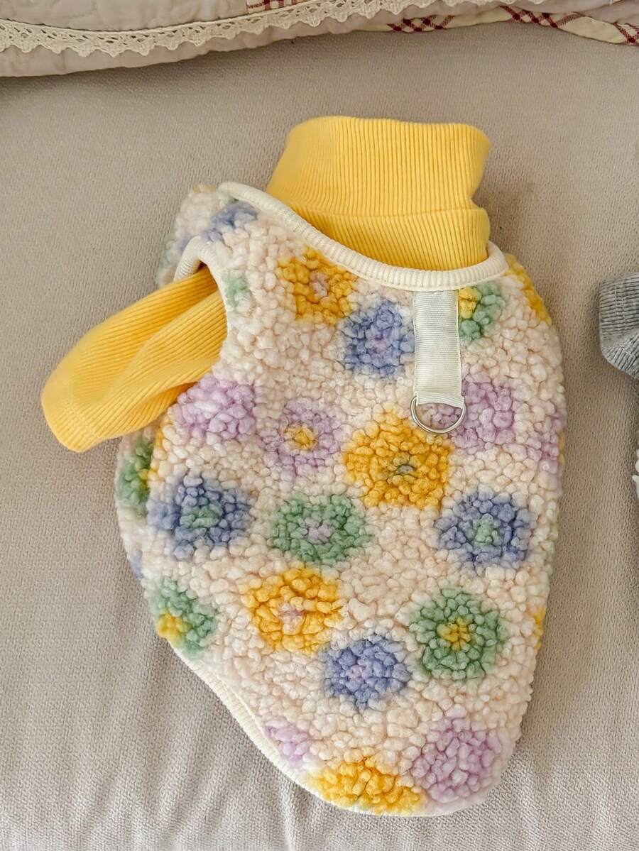 1 chiếc quần áo thú cưng họa tiết hoa lông cừu cho chó, áo vest, trang phục cho chó nhỏ, mèo, mùa thu/đông mới - Nhiều màu - Xem 1