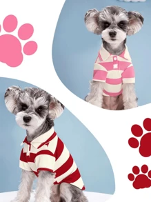 Mascotas, gatos, perros, ropa para perros, cachorros, ropa para perros chihuahua, suministros para gatitos, camisas para perros, camisetas a rayas para perros, ropa de manga larga para perros adecuada para perros y gatos pequeños y medianos, French Bulldog, Dachshund, Yorkshire Terrier, ropa de moda para perros, camisa polo a rayas clásica y transpirable, adecuada para el verano y el otoño, unisex para perros y gatos pequeños - Rosa - Ver 3