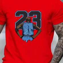 Men's Basketball T-Shirt New Release 100% Cotton Shirt 30.1 - 紅色 - 查看 2