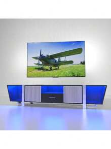 TV Console With Large Storage Cabinets, Biplane Shape Design LED TV Stand With Remote Control, Multiple Modes Changing Lights Modern Entertainment Center With Power Cord, Black,Good Furniture