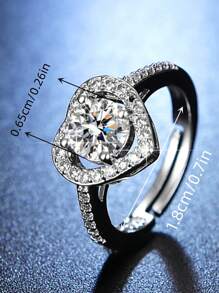1 Carat D Color VVS Clarity GRA Certified Classic Elegant Luxury S925 Silver Plated Platinum Heart Shaped Moissanite Open Ring, 1 Carat High Quality Moissanite Center Stone - Moissanite Ring - View 7