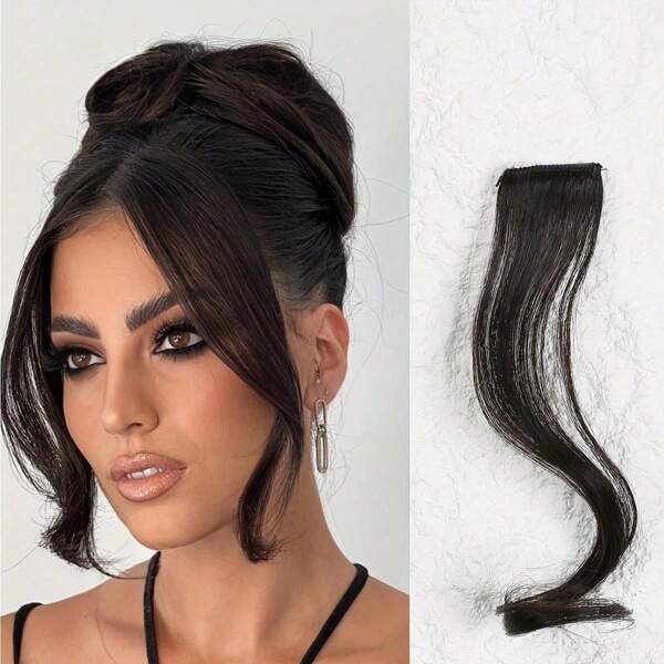 Deux pièces Longues extensions de frange bouclées avec clips, frange frontale latérale. Fausses franges synthétiques naturelles avec raie au milieu. Accessoires capillaires pour femmes. Accessoires capillaires portables et faciles à utiliser, un outil essentiel pour les femmes et les filles, pour l'école