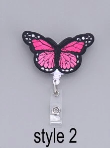 1pc Butterfly Shaped Retractable Easy Clip, Cute Cartoon Office Supply & Student Accessory ID Badge Holder - Pink - View 15