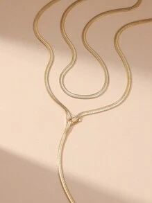 1套2件极简嘻哈金属链项链，女士多层颈链套装，DIY组合金色Y型长项链（拍摄时因光线和角度原因可能会出现轻微色差） - 金色 - 查看 7